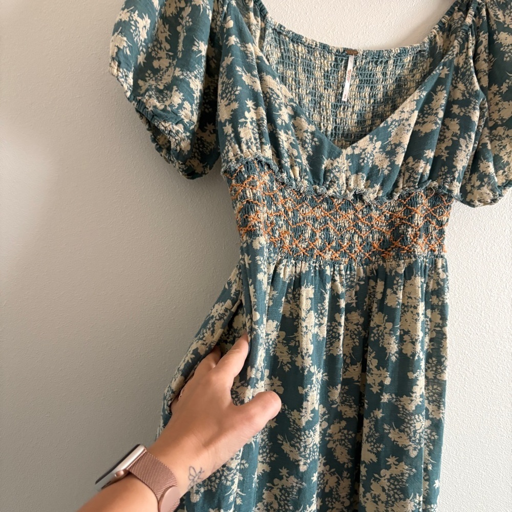 Free people Ellie Floral Print Gauze Dress in Soft Seafoam Womens Sz Small - Picture 9 of 16